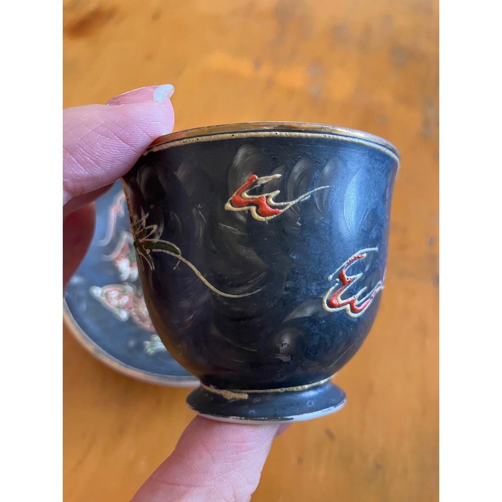 Meiko China Tea Cup Saucer Set Black Moriage Dragonware Japan - Picture 7 of 7